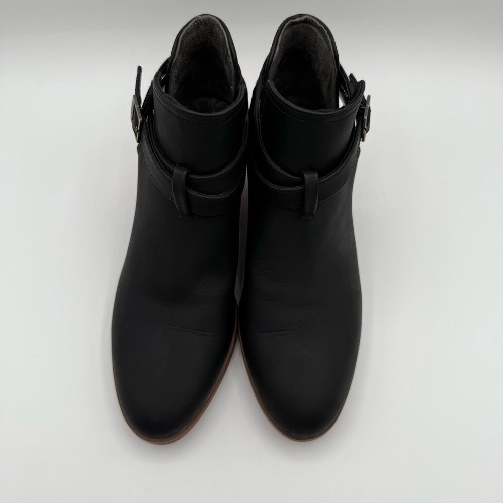 Dr. Scholl’s Literally Black Cutout Ankle Boots w/ Gold Buckle & Stacked Heel - Picture 4 of 16